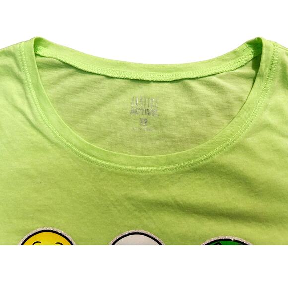 Justice Active Neon Green Emoji Long Sleeve T-Shirt Girls Size 12 - Picture 3 of 8